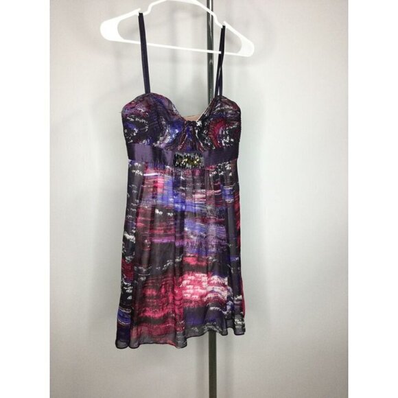 BCBG Maxazria Strapless Dress Multicolor Sheer Chiffon Jewel Trim Size 2 - Picture 5 of 6